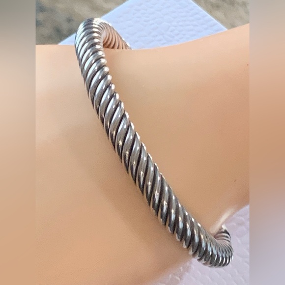 Vintage 925 Sterling Silver Heavy ( 58 g ) Twisted Rope cuff bracelet- Size 7” - Picture 1 of 9